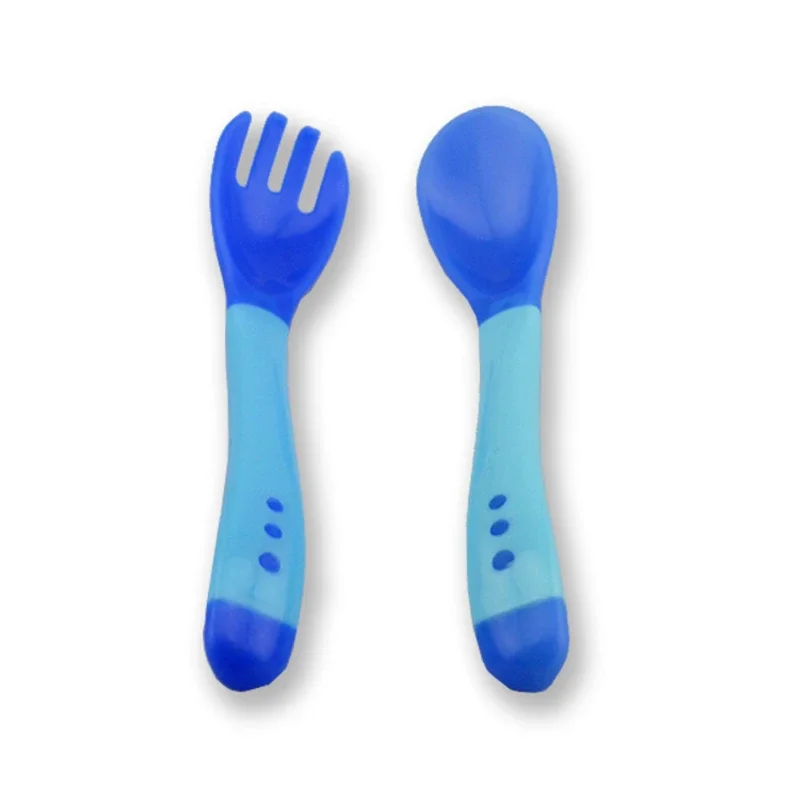 Fork Spoon Set Baby Cutlery Baby Temperature Sensing Spoon Fork Set for Newborn Children Safety Flatware Solid Feeding Anti Scald