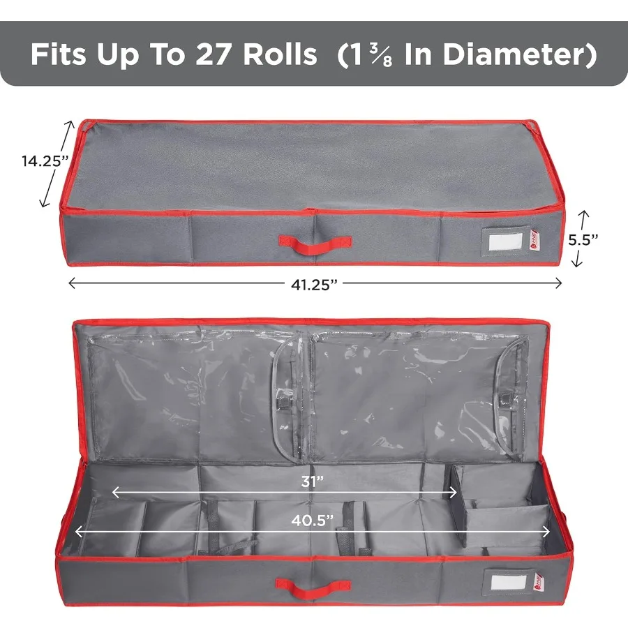 Premium Wrapping Paper Storage Container with Durable 600D TearProof Material for Organizing Up to 27 Paper Rolls Additional Po