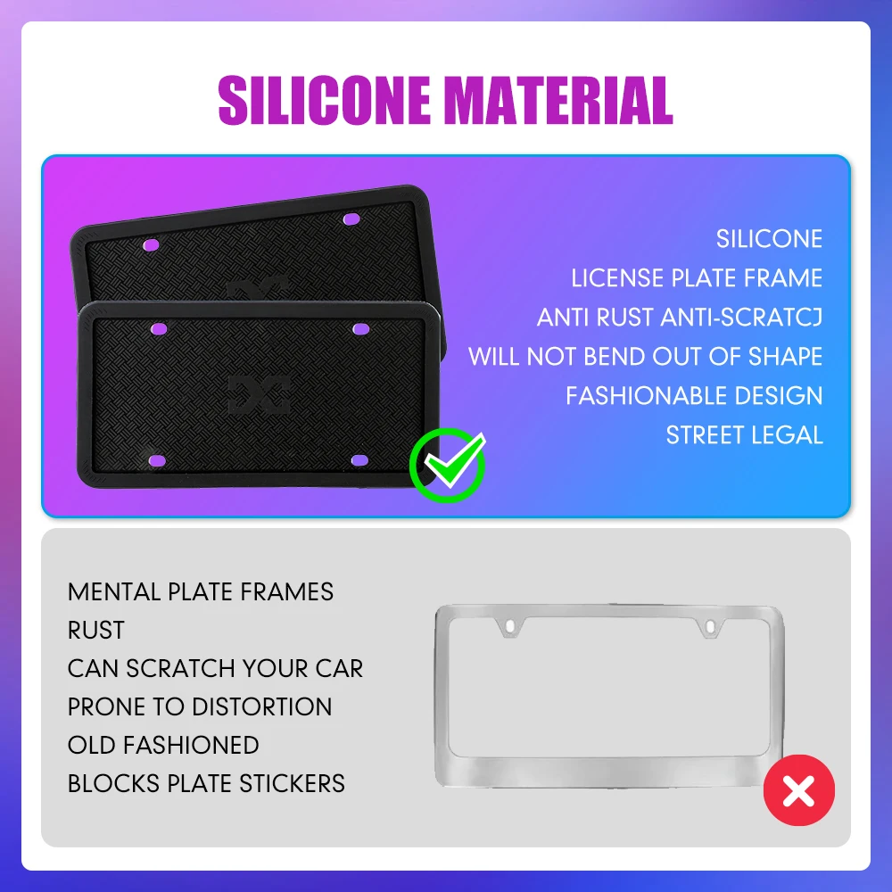 Multi color One Pair American Silicone License Plate Frame Front Back License Plate Holder with Mounting Weather Proof