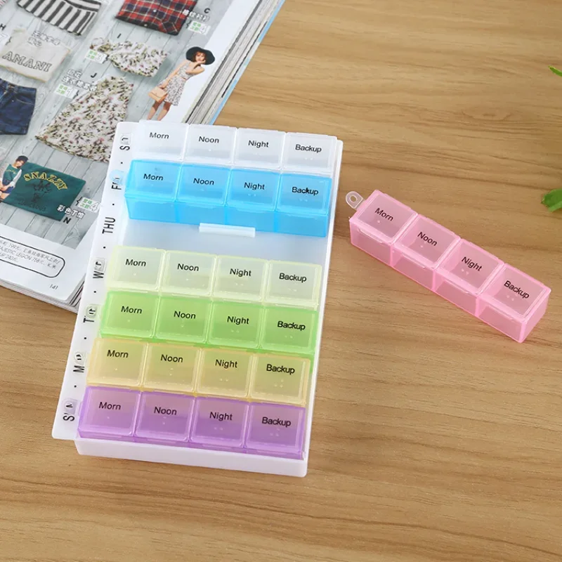 Pill Box Weekly 7 Day 28 Slots Pill Storage Box Weekly Pill Cases for Medications Supplements Vitamins Fish Oils Medicine Box 1