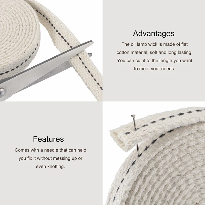 Uxcell 10 Meter Kerosene Lamp Wick Braided Cotton Oil Lamp Wick Core Flat Cotton For Oil Lighting Lantern Making