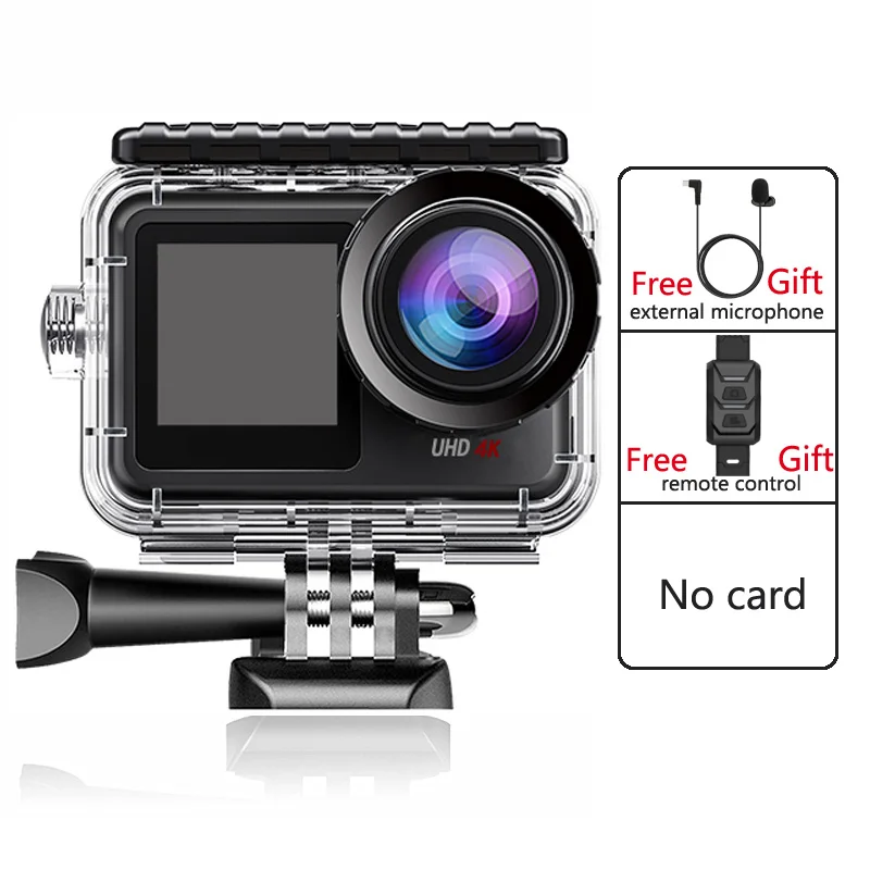 FCCWO Action Camera 4K 60FPS 20MP Waterproof 5-40M  EIS WiFi Anti-shake Sport Cam Underwater Video Touch LCD Dual Screen Webcam 