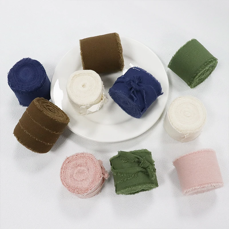 

5Yards 40mm Handmade Frayed Edged Cotton Ribbon For Wedding Flower Package Gift Decorations DIY Craft