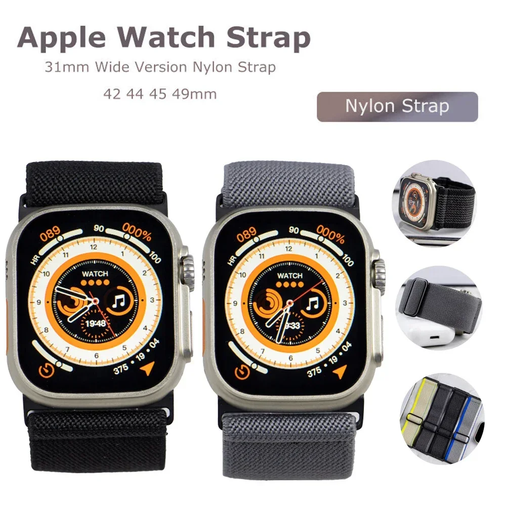 애플 워치 밴드용 스크런치 스트랩, 탄성 나일론 팔찌, iWatch 시리즈 9, 8, 7, 6, 5, 4, 3 se, 울트라 2, 45mm, 44mm, 40mm, 41mm, 38mm, 49mm