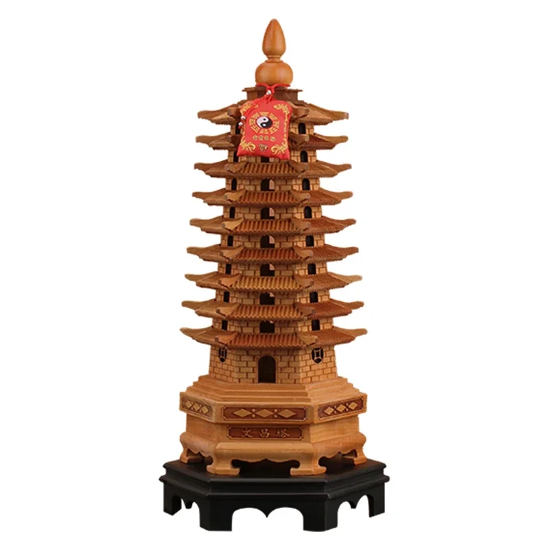 

Peach Wood Wenchang Tower Decoration Wooden Nine-Layer Ten Three-Layer 13-Layer Study Desk Ornament Furnishing Wood Carving