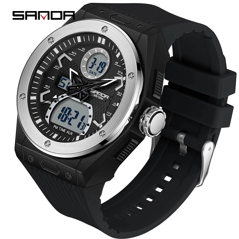 

SANDA Brand 2023 Men Watches Dual Display Digital Quartz Wristwatches Waterproof Sports Military Watch Relogio Masculino 3138