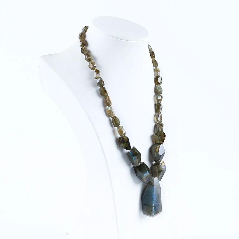 Fine Jewelry Natural Stone Labradorite Necklace Accessories Beads For DIY Jewelry Making 45x22x21mm 11x7x6mm 20.5inch 80g