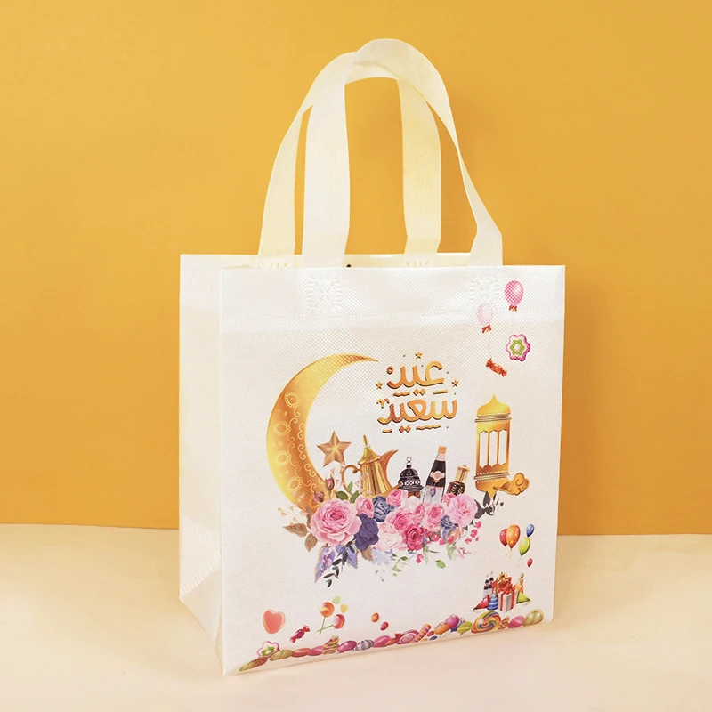 4Pcs Eid Mubarak Nonwoven Gift Bags 2023 Ramadan Kareem Cookie Candy Packaging Bag Box Muslim Islamic Festival Party Supplies
