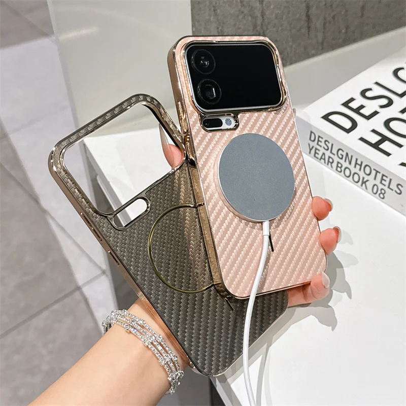 Luxury Plating Carbon Fiber Wireless Charging Magnetic Case Cover