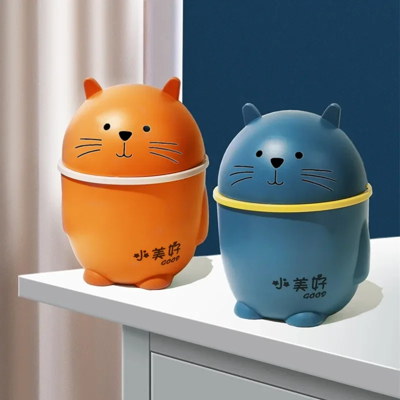 Cartoon Cat Table Plastic Trash Can Desktop Waste Box Bin Garbage Basket Home Office Supplies Dustbins Sundries Barrel Box