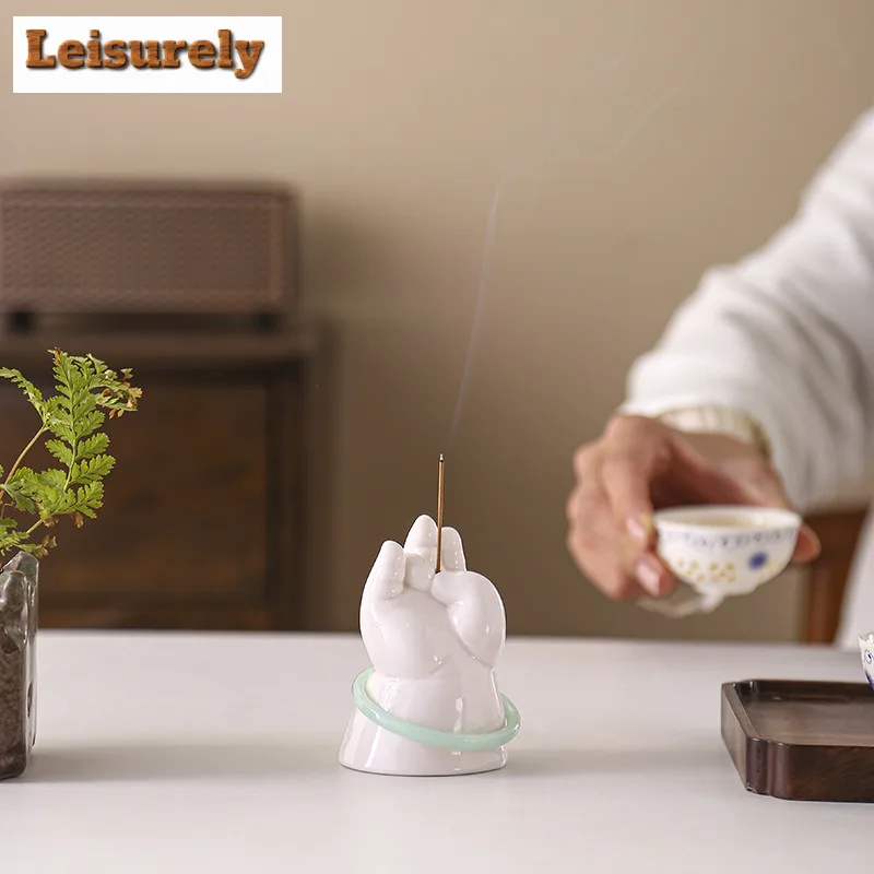 White Porcelain Buddha Hand Incense Holder Luxury Diffuser Incense Burners Meditation Smell Distributor Censer Yoga Ornaments