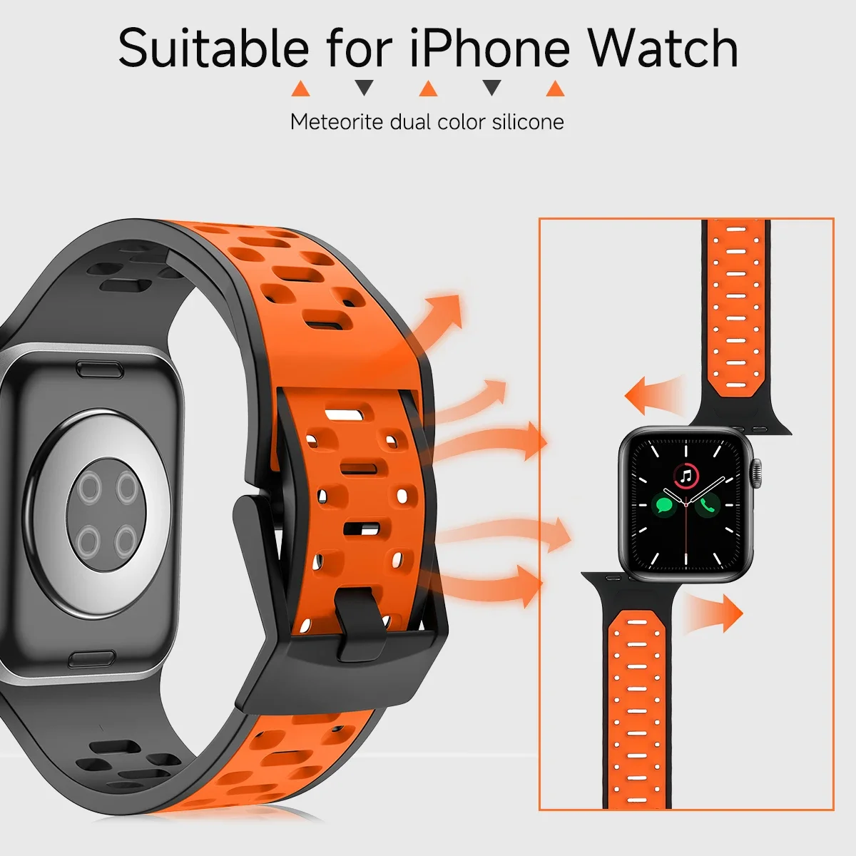 애플 워치 밴드용 실리콘 스트랩, 울트라 2 49mm, 시리즈 9 8 7 45, 통기성 2 색 팔찌, 아이워치 6 5 4 SE 44 42mm 벨트