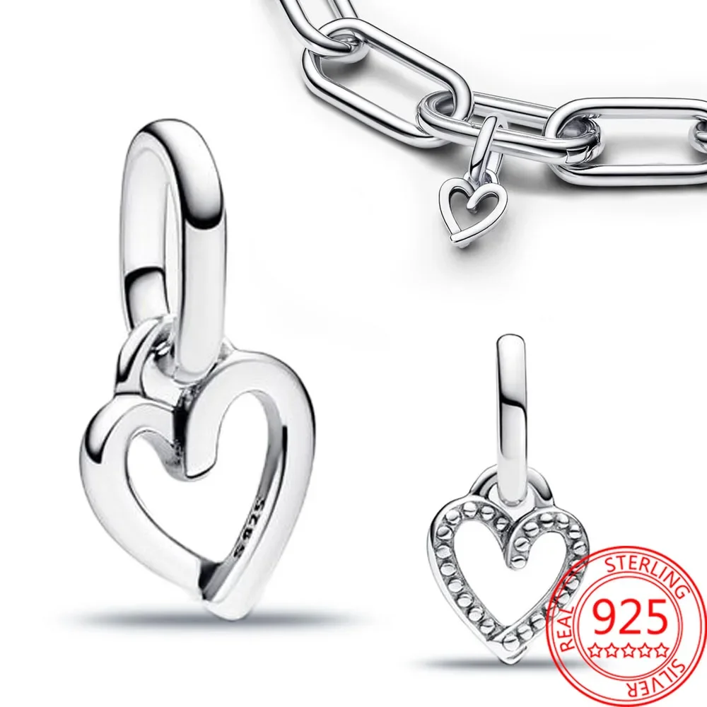 

Sweet Romance 925 Sterling Silver Freehand Heart Mini Dangle Charm Fit ME Bracelet Dating with Gifts