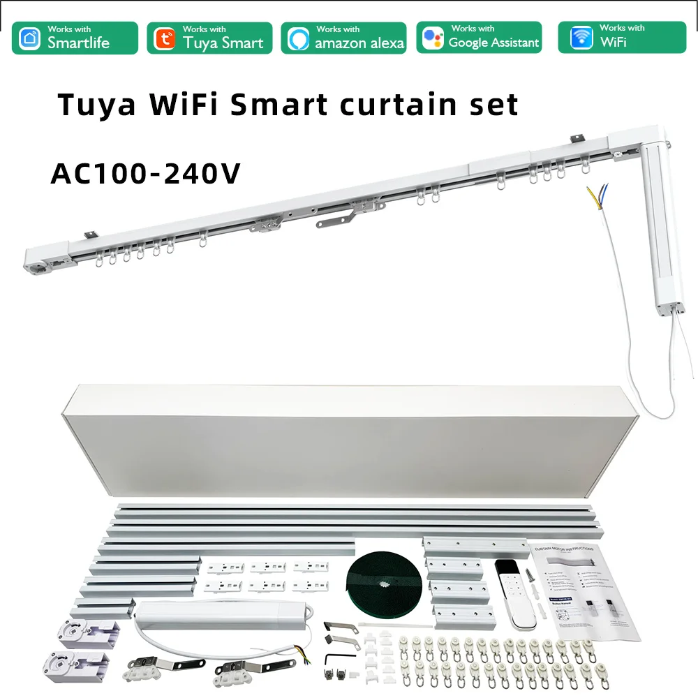 Tuya Wifi 스마트 커튼 드라이버, 리모컨 및 전동 레일 트랙 Alexa를 갖춘 자동 DIY 스마트 커튼 키트 시스템