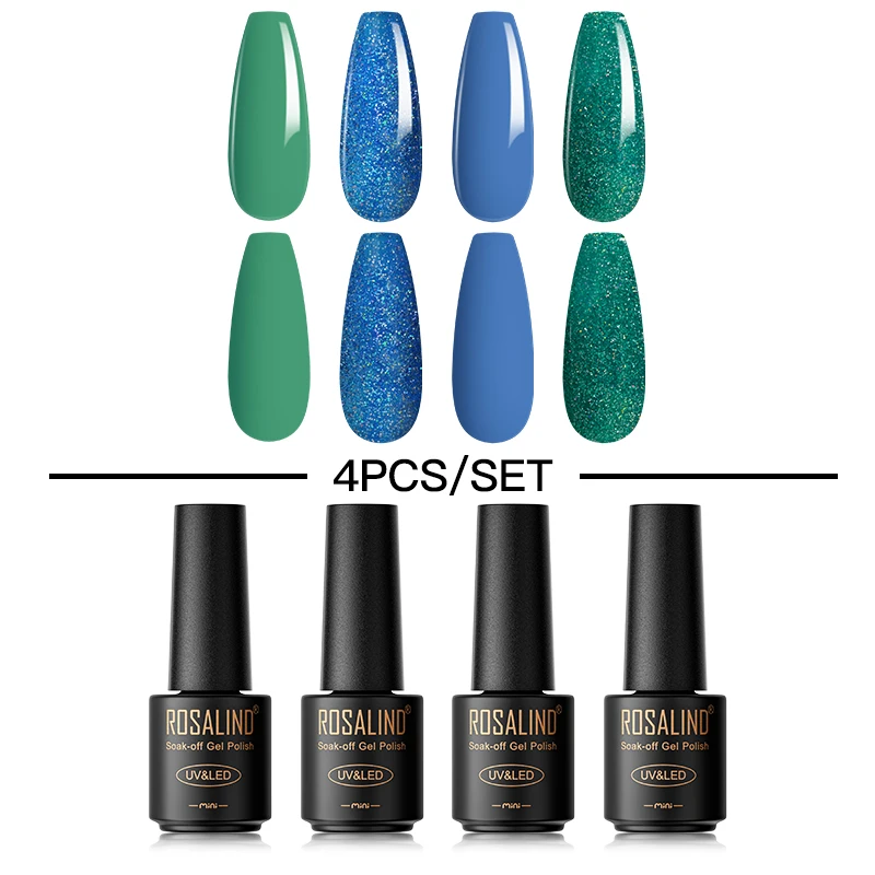 

ROSALIND дневное зеленое синее УФ-гель полуперманентные Лаки отмачиваемые базовое верхнее покрытие искусственная лампа дизайн ногтей 4 шт.