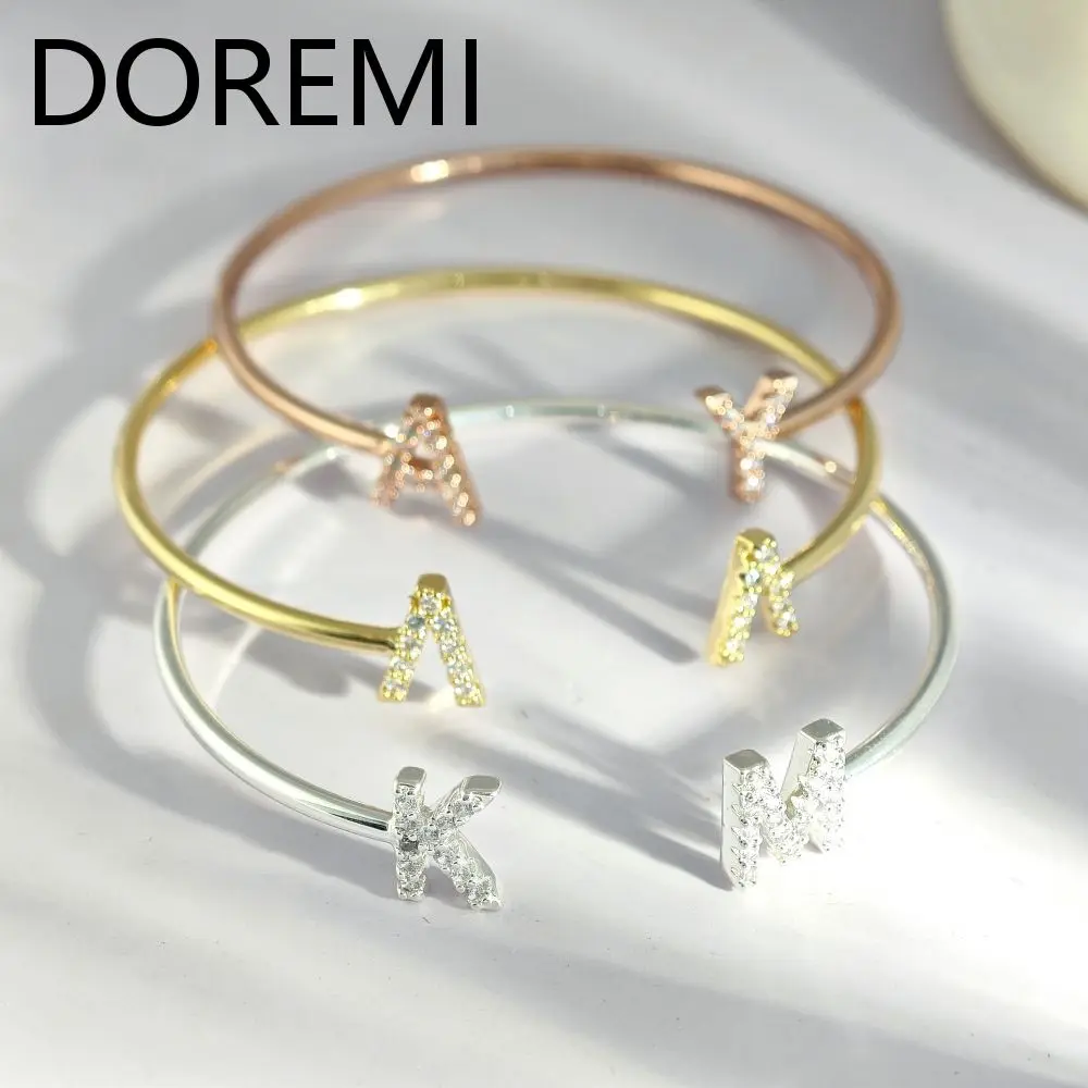 DOREMI Waterproof SimpleBracelet Initial Letter Birthstone Custom Gift Cuff Bangle