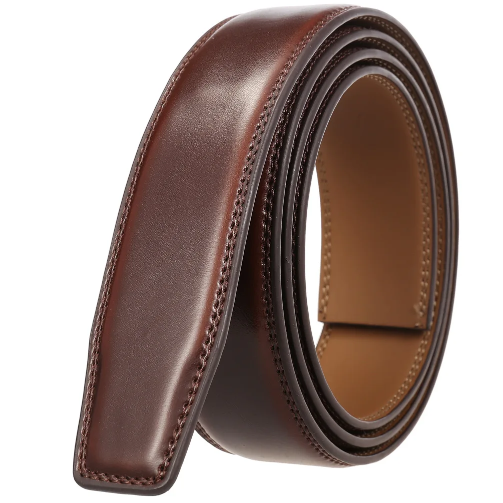 3.0-3.1cm Width No Holes Leather Belt Without Automatic Buckle Mens Ratchet Belts