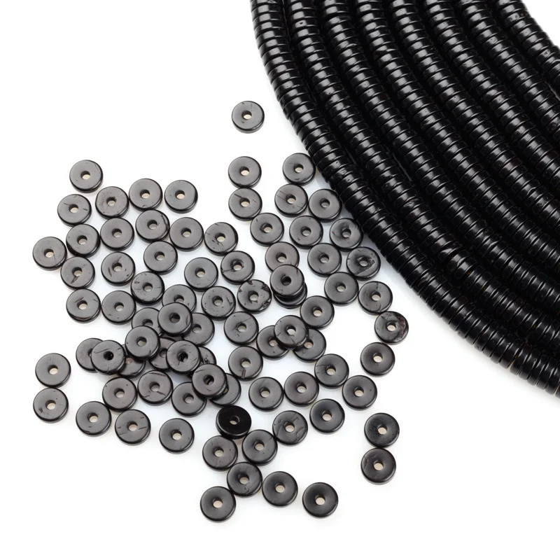 50 Stück 6 8 10 mm schwarze flache Scheiben Kokosnussring Holzperlen für DIY Charms Armbänder Handarbeiten Schmuckherstellung Zubehör Ornament – Detail 3