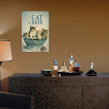 Vintage Cat Bath Metal Sign Wall Art 8x12 5