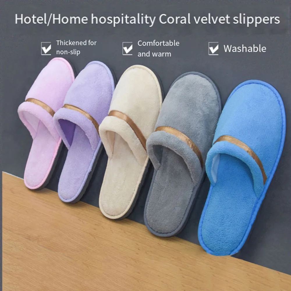 

1Pair Unisex Disposable Slippers Winter Warm Coral Fleece Slippers Non-slip Breathable All-inclusive Slippers Hotel Home Travel