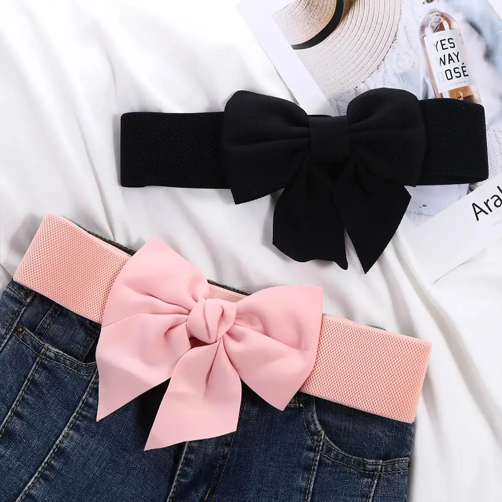 

Adjustable Vintage Elastic Wide Side Korean Belt Women Waistbands Large Bow Dress Decoration