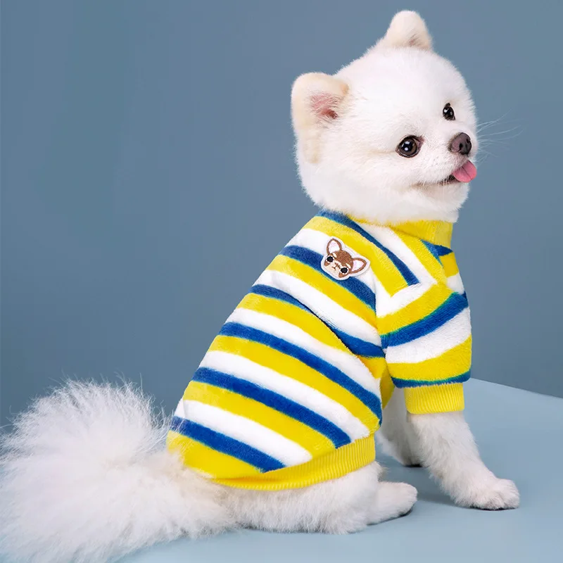 줄무늬 패턴 애완동물 하의 셔츠 소형견 옷 다양한 색상의 후드티 두꺼운 플리스 스웨터 고양이와 강아지 옷