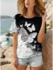 Summer Fashion Women's T-Shirt Beautiful Butterfly Stylish 3D Printed Flowers Casual Short Sleeved Crew Neck Tees Regular Tops