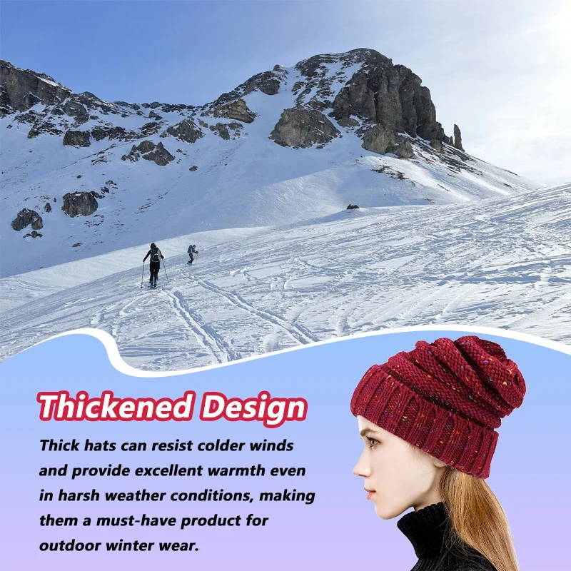 Thickened Knitted Hat Winter Outdoor Women Skiing Warmer Cap Colorful Knitting Wool Warm Hats for Cycling Hiking Warmer