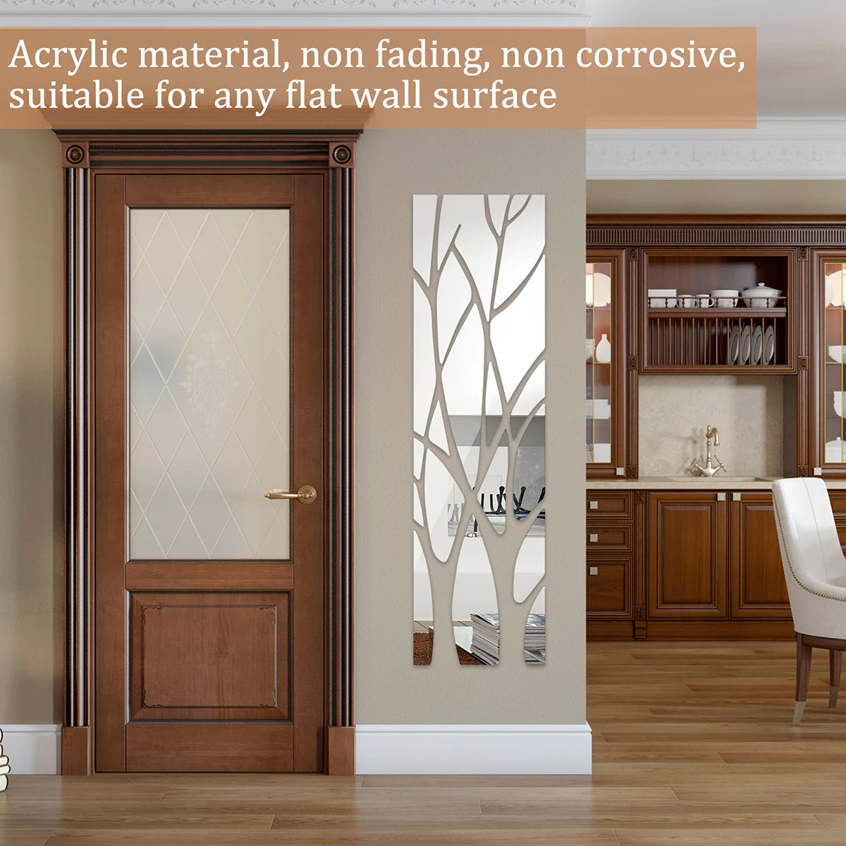 Tree Mirror Wall Decor Acrylic 3D Tree Wall Mirror Stickers DIY Branches Stickers Silver Self-Adhesive Tree Mirror Wall Art