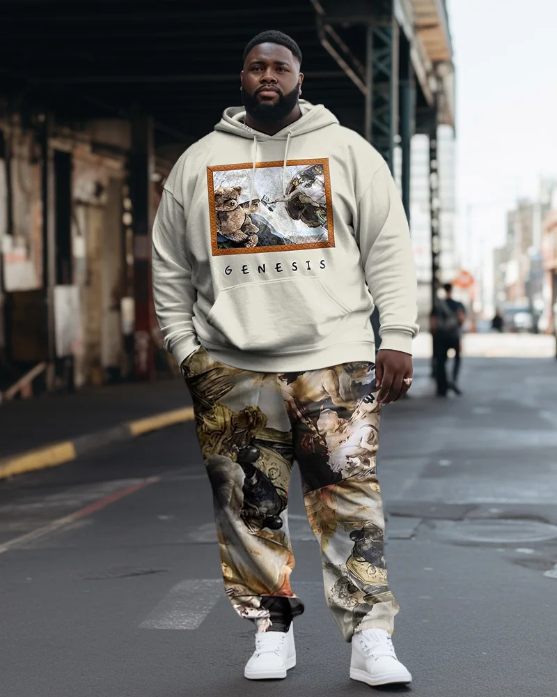 Biggmans Plus Size Clothing for Men's Skull Color Block Big Size Long Sleeved Pants Hoodie Set 7Xl 8Xl 9Xl 5