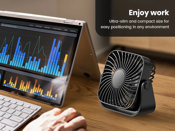 TOPK 4 Zoll tragbarer USB-Mini-Ventilator für Camping, 3 Geschwindigkeiten, leiser Schreibtisch, Tisch, persönlicher Ventilator, 360 ° Anpassung der Standventilatoren für den Raum zu Hause – Detail 2