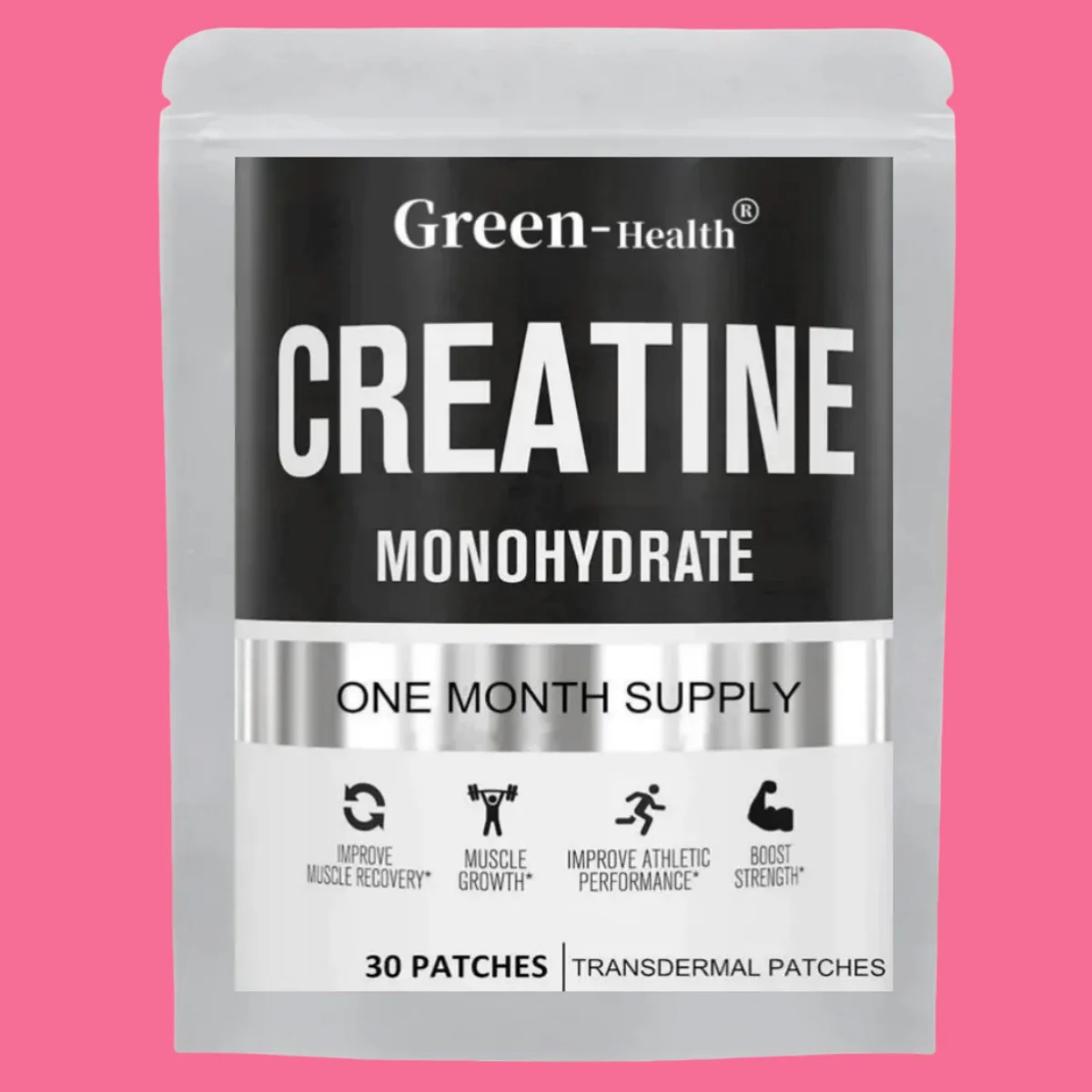 Creatine monohydrate transdermal patches for muscle growth increased