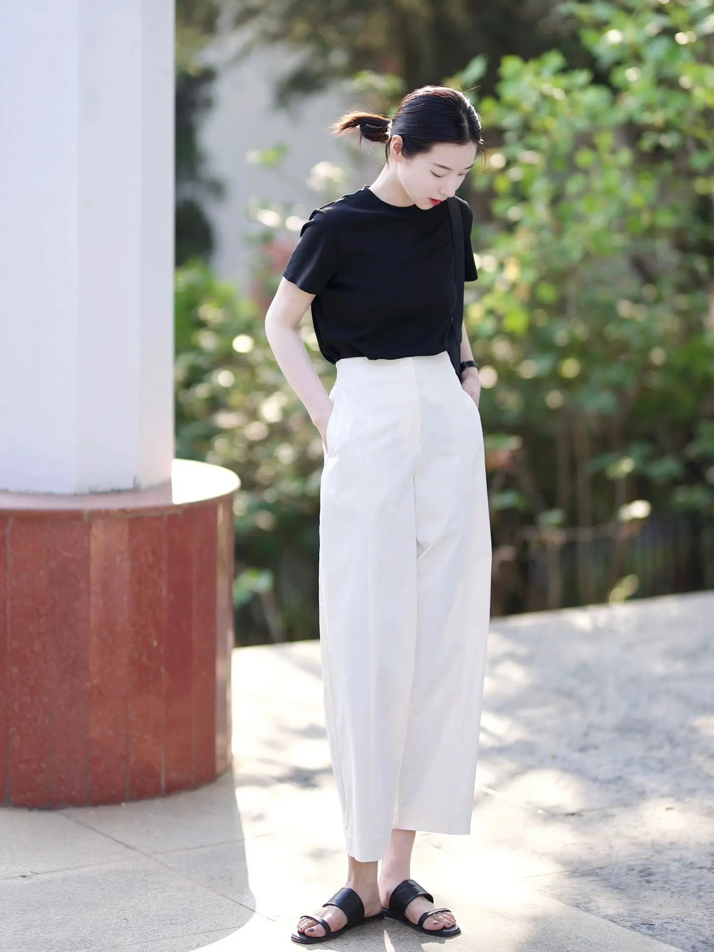 White Cotton Nine Points Haren Pants Women's Summer Thin Design Sense Niche Straight Leg Loose Slim Casual Wide Leg Pants