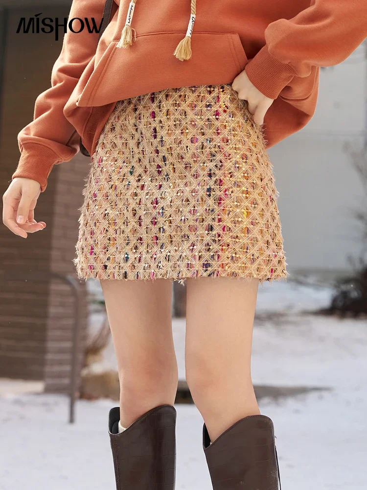 MISHOW Sequin Mini Skirt for Women Autumn Winter Korean Fashion High Waist A-line Y2k Streetwear Chic Female Skirts MXC57B0146