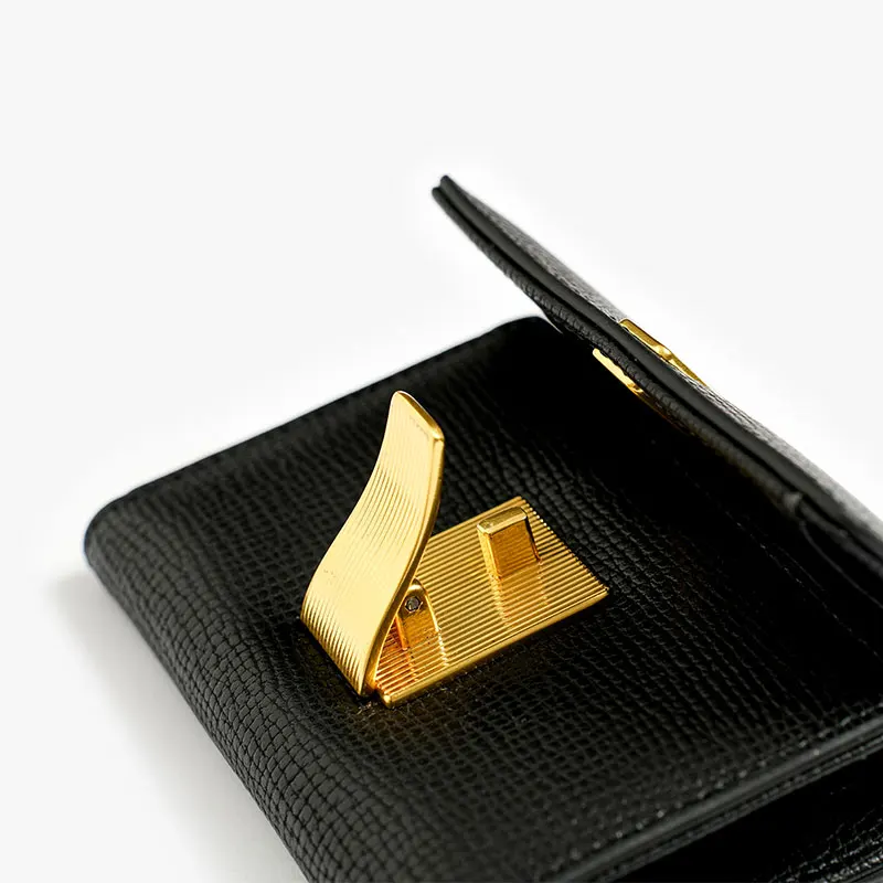 Women Money Clips Genuine Cow Leather Solid Color Buckle Latch Side Zipper Mini Wallet Ladies Purse