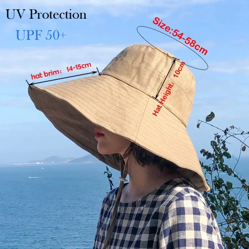 Summer Wide Brim Sun Hat Women’s Foldable Travel Bucket Hat UV Sunscreen Cotton Linen Beach Fisherman Hat Safety Accessories Wide-brim hats