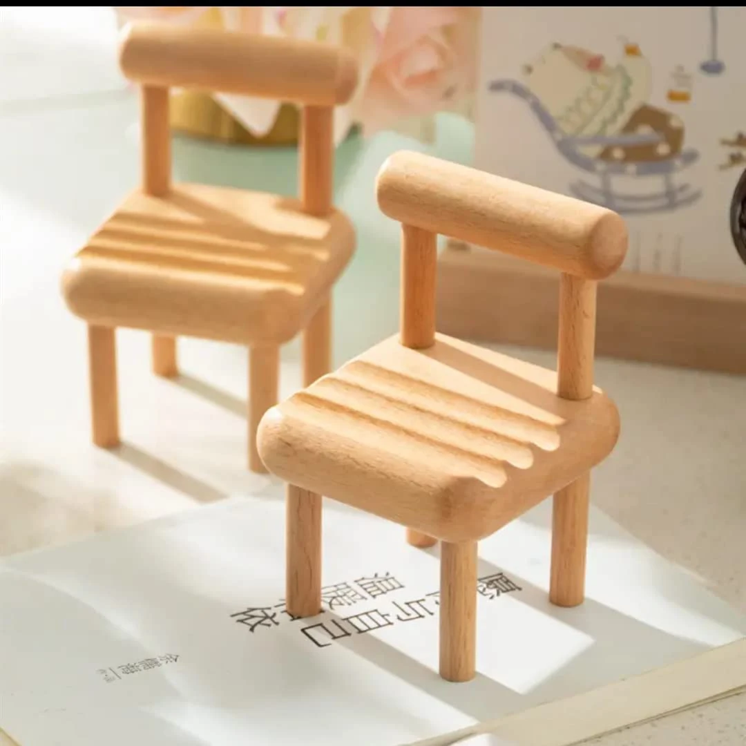 Cute Mini Chair Phone Holder, Card Display Wooden Stand for Desk,  Multi-Angle Universal Mobile Phone Stand for iPhone Samsung