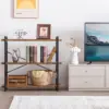 Bookshelf, 3-Tier Industrial Bookcase, Rustic Open Book Shelf, Wood and Metal Horizontal Bookshelves 3