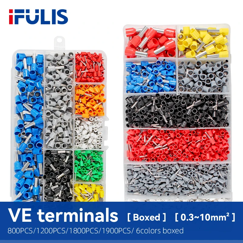 800-1200PCS-Boxed-VE-Terminals-kit-Tubular-Crimp-Terminal-Electrical ...