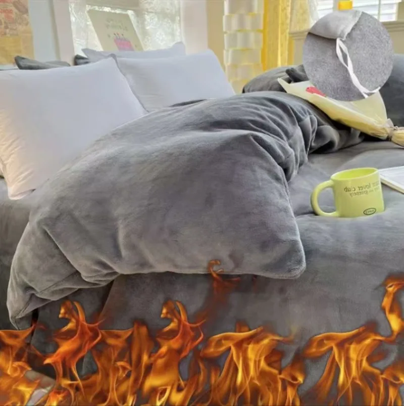 Flannel Coral Fleece Solid Color Duvet Cover Winter Thickened Warm Queen Comforter Cover Double Single