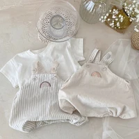 Summer Newborn Infant Baby Girls Boy Streak Romper Muslin Sleeveless Rainbow Rompers T-shirt Kids Onepiece Fashion Baby Clothing 1