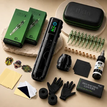 Kit Macchinetta per Tatuaggi Wireless INKin con 6 Lunghezze di Corsa Regolabili, 2 Batterie da 1600mAh, Set di Aghi e Inchiostro per Cartucce REVO per Principianti