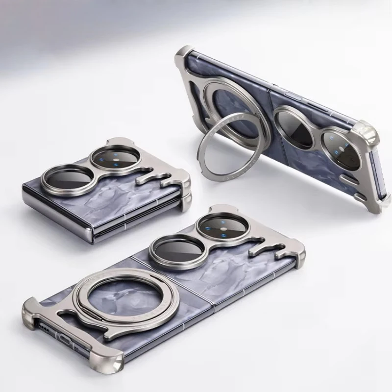 Eary Metal Frameless Case for Huawei Pocket 2 Phone Case with 360°Rotatable Stand Bumper Protective Magsafe Wireless charge