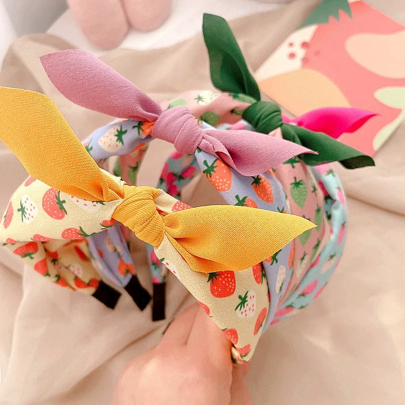 Fruit Print Hairband Strawberry Knot Bow Headband Korean Fabric Hoop Hair Band for Women Girls Hair Accessories jewelry hair accessory jewelry accessories