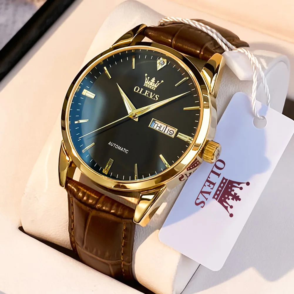 

OLEVS New Business Automatic Mechanical Watch For Men Date Waterproof Watch Luxury Leather Men's Watches Reloj Hombre montre