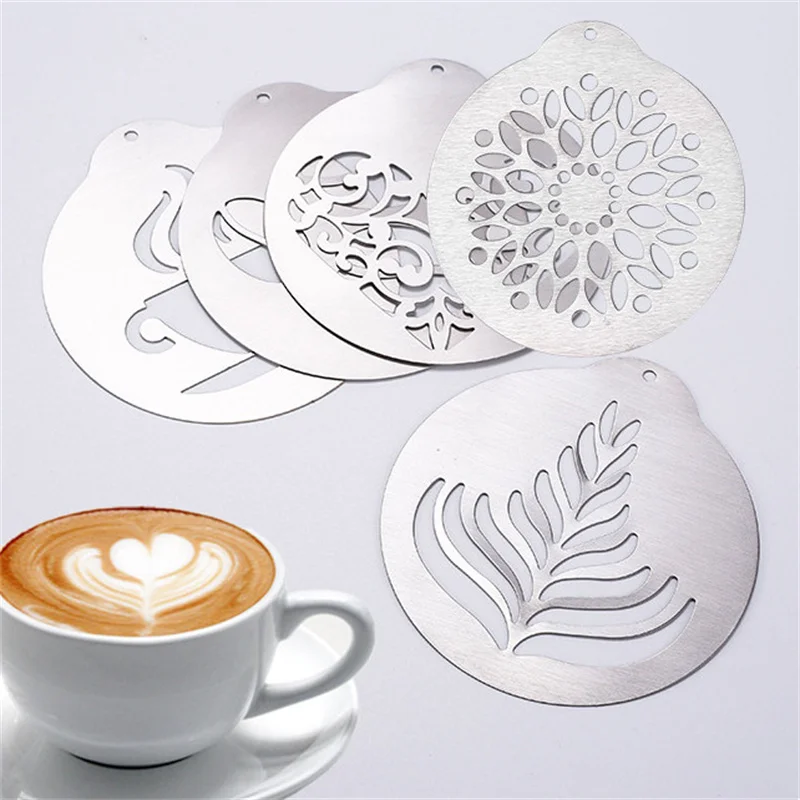 5pcs Stainless Steel Cafe Foam Template Barista Stencils Mold Coffee Art Needles Stainless Steel latte Needle Powder Sprinkle