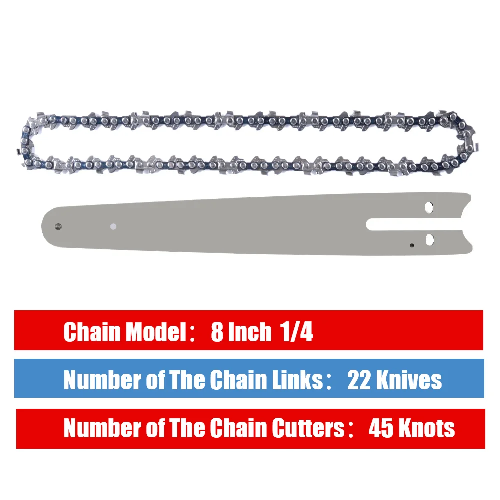 8 Inch Chainsaw Guide Bar And Saw Chain Set 45 Drive Link Electric Saw 1/4''P for Brushless Electric Saw Wood Cutter Spare Chain 3