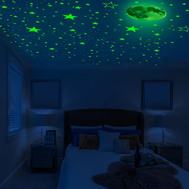 1049 pièces lumineux lune étoile autocollants brillent dans le mur sombre 3D autocollants lumineux chambre maison plafond décoration fluorescente 5