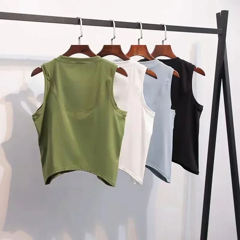 

LuluLogo Women Sports Yoga Tank Top Gym Fitness Breathable Workout Vest Crop T-shirt West Sleeveless Blouse Womens Clothing