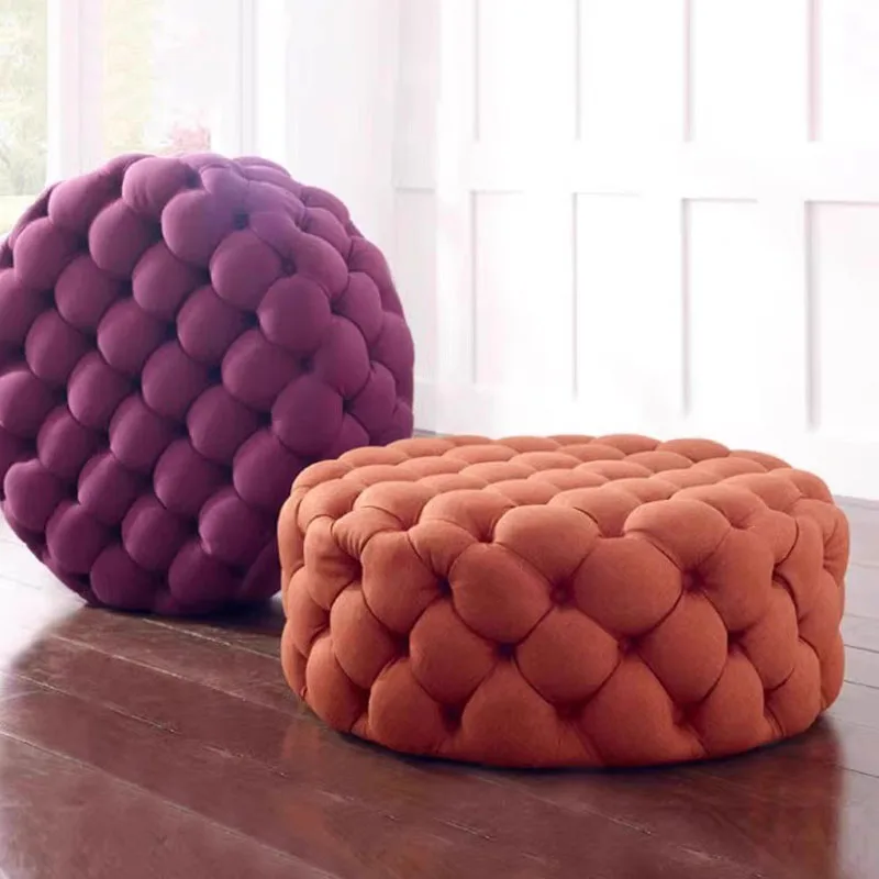 Blue Bedroom Velvet Stool Round Modern Luxury Space Saving Living Room Sofas Cute Unique Pouf Salon Moderne Nordic Furniture